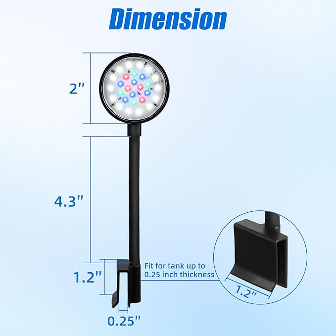 AQUANEAT Clip on Aquarium Light for up to 3 Gal Fish Tank, Auto On Off with Timer, Dimmable Small Fish Tank Light USB for Betta Tank (Small)
