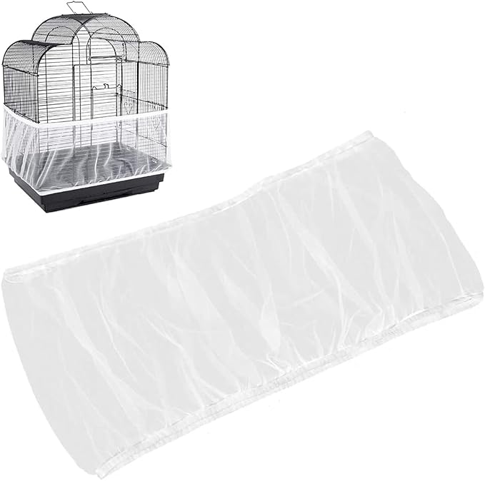 Universal Bird Cage Seed Catcher,Seed Catcher Guard Net Cover,Parrot Nylon Mesh Net Cover,Soft Airy Cage Net Stretchy Skirt for Round Square Cages (Circumference 74 inch to 118 inch，White)…