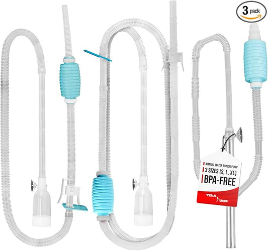 TERA PUMP 3-in-1 Aquarium Siphon Pump Bundle Fish Tank Gravel Vacuum | Nano, Standard & Large Tanks, Manual Water Changer, Gravel Filter, Long Hose