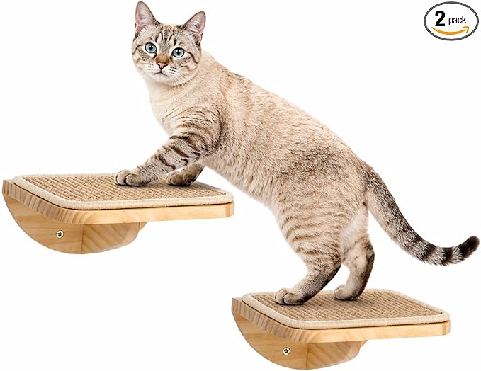 Wall Mounted Cat Steps 2 Pack – Square Wood Cats Shelves with Felt Cushions for Climbing, Jumping & Resting