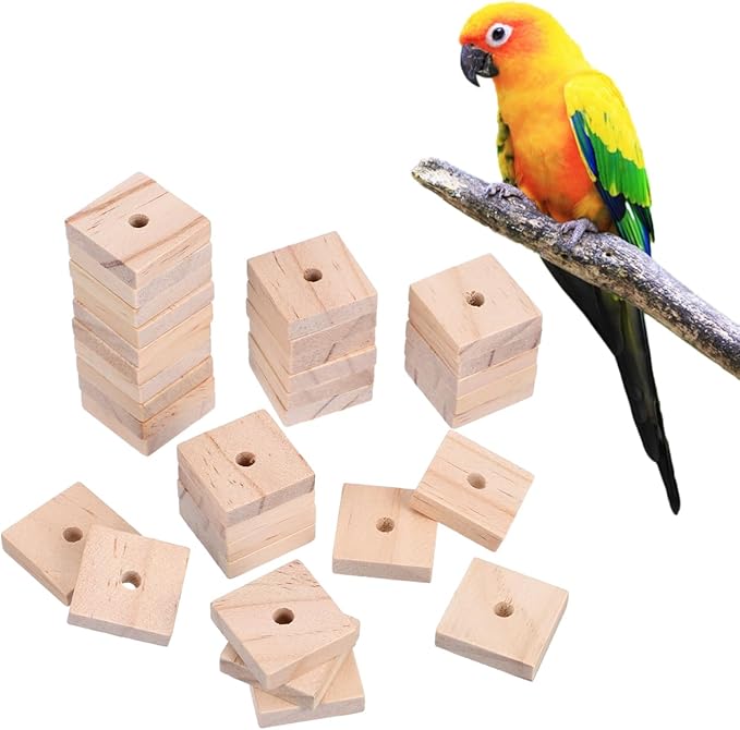 Yardwe Parrot Chewing Blocks 100Pcs Wooden Bird Cage Toys with Hanging Holes for Beak Trimming and Mental Stimulation Suitable for Parakeets Cockatoos Macaws