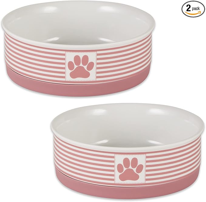 Bone Dry Paw & Patch Ceramic Pet Collection, Medium Set, 6x2, Rose, 2 Piece,5742