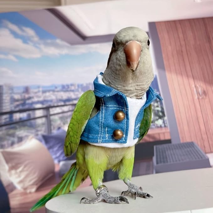 Bird Costume Bird Diaper Flight Suit Bird Jeans Fake Two Pieces Bird Clothes Cosplay Photo Prop for Parrots Lovebird Parakeet Cockatiel Small Animals Apparel (Without Diaper,African Grey)