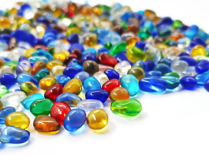2 lbs/900g Colorful Clear Sea Glass Pebbles Aquarium Gravel Fish Tank Rocks Small, Irregular Glass Gems Stones Beads Marble Pebbles Rock Sand for Garden|Vase Filler|Fish Turtle Tank Decorations
