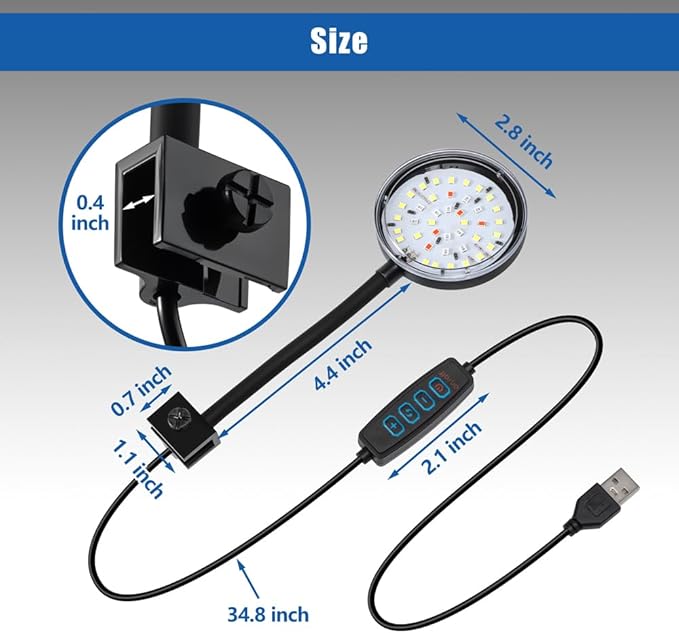 Clip On Aquarium Light 8W LED Fish Tank Light with Full Spectrum & Dimmable Brightness USB Moving Aquarium Lamp for 1-5 Gallon Betta Fish Tanks