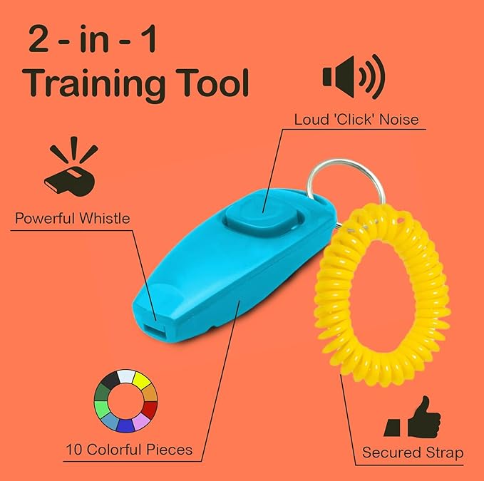 SunGrow Parrot Training Clickers with Black Wrist Strap, Pet Bird Clickers Training Kit, Flat Drop-Shape Button (Multicolored, 10)