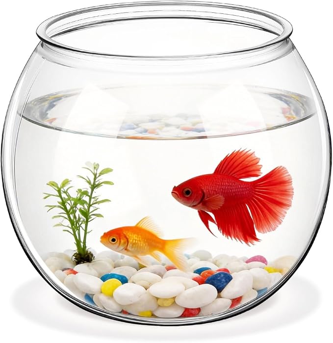 Mipcase Transparent Plastic Fish Tank Globe 5.90 in Desktop Fish Bowl for Home Office Unbreakable Tank Decor Round Aquarium Style Tabletop Display