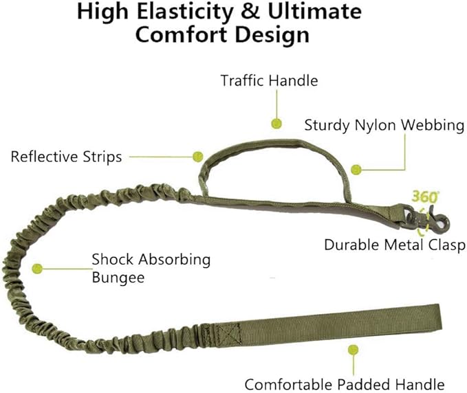 Xqpetlihai Tactical Dog Collar and Leash Set Adjustable Military Nylon Dog Collar with Control Handle and Heavy Duty Metal Buckle for Large Dogs（Green XL