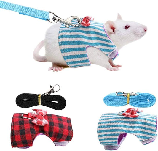 GOTOTOP 2PCs Small Pet Harness with Bowknot and Bell Decor, No Pulling Comfort Padded Vest Guinea Pig Harness and Leash Set for Ferret, Rats, Iguana, Hamster