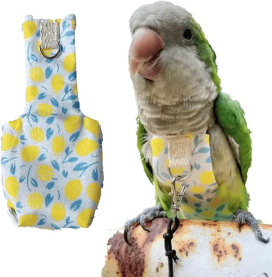 Bird Diaper Harness Flight Suit Clothes, Parrot Flight Suit with Leash, Bird Flying Clothes with Rope and Handle for Outdoor Activities Training (Yellow Without Leash,Large)