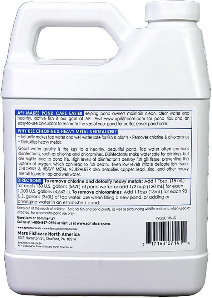 API POND CHLORINE & HEAVY METAL NEUTRALIZER Pond Water Neutralizer 32-Ounce Bottle