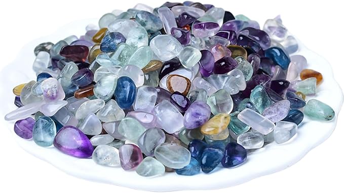 Erliway 100g Natural Rainbow Fluorite Crystal Chips 7-9mm Tumbled Stones | Small Crushed Crystal Stone, Polished Crystals Chips for Fish Tank, Healing Tumbled Rocks for Reiki Jewelry Making Home Décor