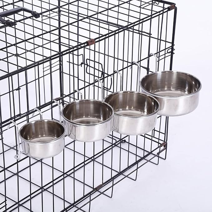 Crate Dog Bowl Stainless Steel Hanging Pet Cage Bowl Food & Water Feeder Coop Cup for Cat Puppy Birds Rats 6 Sizes