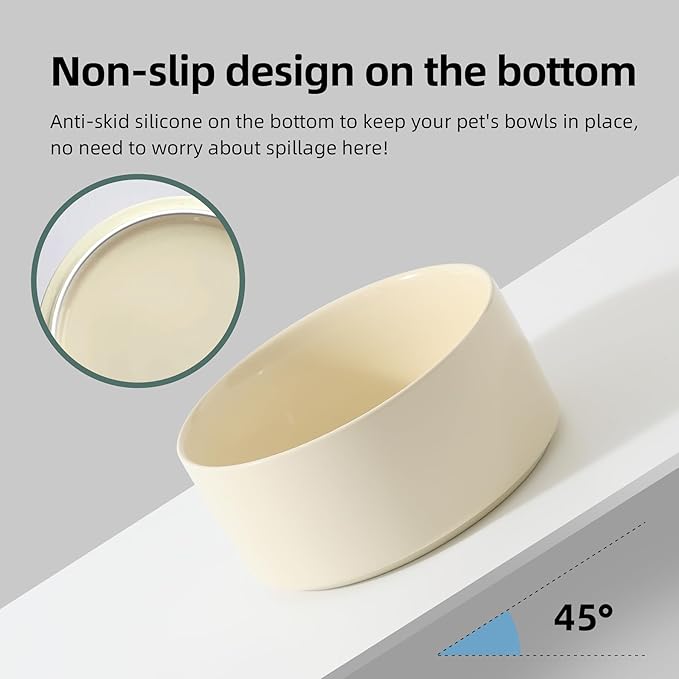 Havniva Ceramic 7.3inch Dog Bowl, Food and Water Bowl for Medium Breed Dog, Pet Feeder for Replacement (Single Bowl, Light Yellow)
