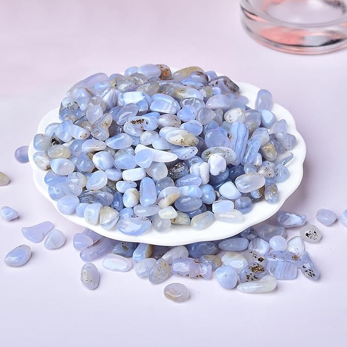 Erliway Blue Chalcedony Crystal Chips Bulk for Vase Filler, 0.5 lb 7-9 mm | Natural Crushed Crystal Stone for Spell Jar, Aquarium Gravel, Reiki Healing Meditation, Jewelry Making, Resin Art, Home Décor