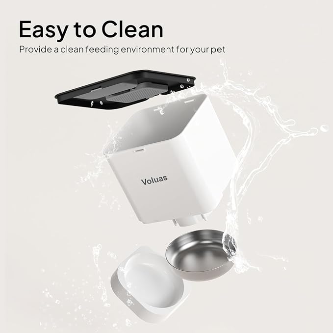 VOLUAS Automatic Cat Feeders - Pet Food Dispenser for Dry Food, Timed Cat Feeder with Desiccant Bag, Programmable Portion Size Control 4 Meals Per Day, 10s Voice Recorder