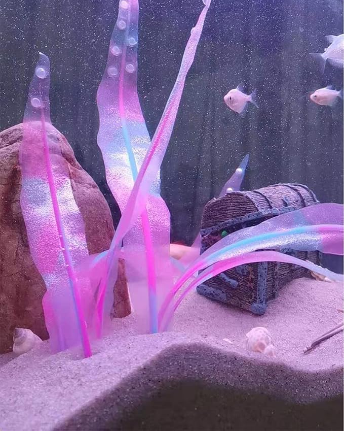 1Pcs Aquarium Decoration Pink Plants Simulation Artificial Water Grass Plastic Fish Tank Decor Plant Soft Silicone Glowing Kelp Ornament Aquarium Accessories,Pink,9.84in