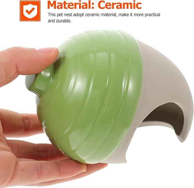 Ceramic Small Pet Hideout Pets Out Acorn Shaped Small Animal Bed Guinea Pig House Cage Supplies for Gerbil Hamster Squirrel Chinchilla Green Toy Ceramic