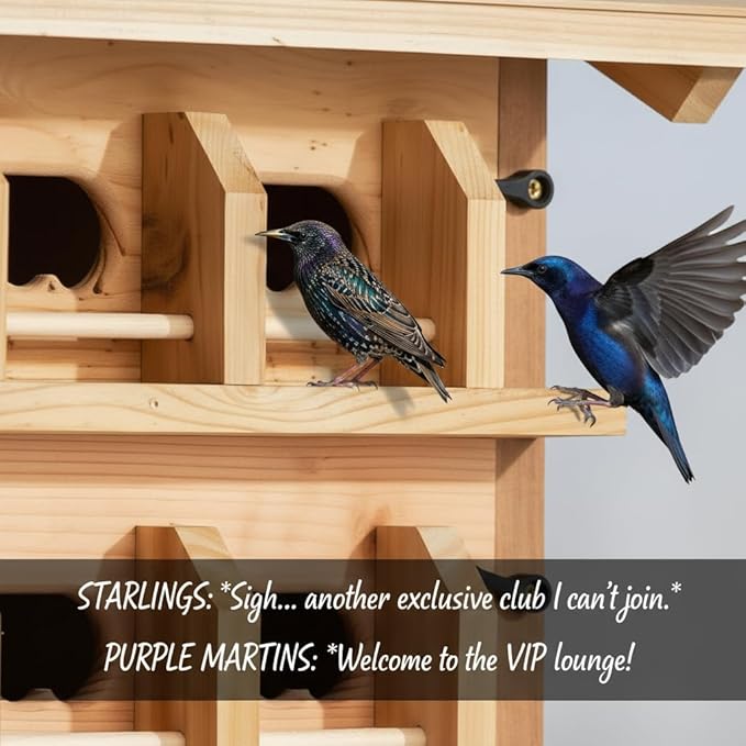 CEDAR ALPHA Purple Martin House Birdhouse for Outside, Starling Resistant Opening, with 12 Hole Rooms for Outdoor,Solid Western Red Cedar Wood Construction, Post Mountable, Bird House for Outside