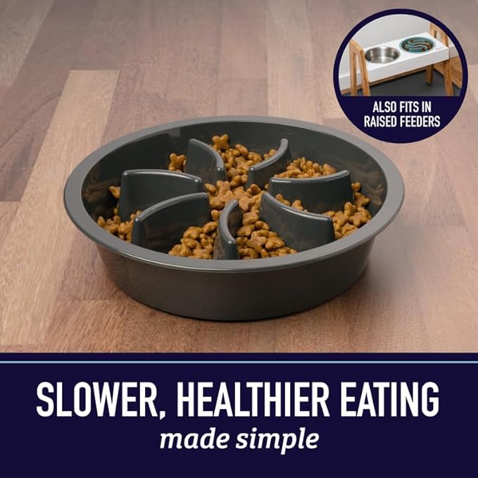 Leash Boss Slow Feeder Dog Bowls (2 Cup) Puzzle Dog Food Bowl - Fits into Elevated Pet Feeders - Slow Eating for Large, Medium & Small Sized Breeds - Gray
