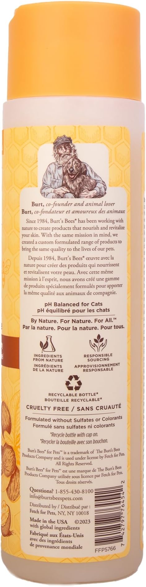 Burt's Bees for Pets Hypoallergenic Cat Shampoo with Shea Butter and Honey, Gentle Formula for Indoor Cats with Dry or Sensitive Skin, pH Balanced, Fragrance-Free, 10 Fl Oz - 6 Pack