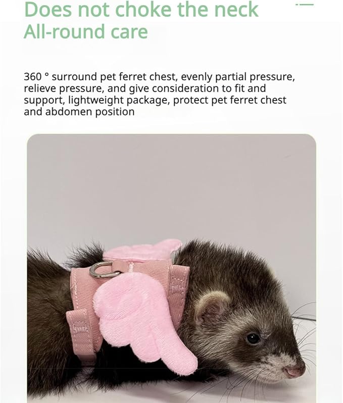 Ferret Harness and Leash with Adjustable Buckle for Small Pets, Soft Breathable Walking Vest with Angel Wings for Guinea Pig, Bunny, Rabbit, Kitten, Chinchilla (Blue)