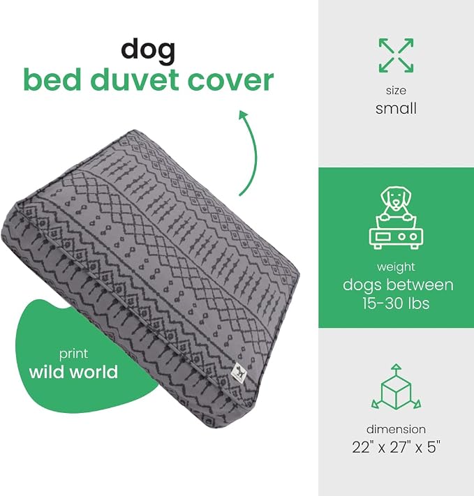 Molly Mutt Wild World Dog Bed Duvet Cover, 100% Cotton Canvas Cover for Dog, Puppy, or Cat Bed, Durable, Washable, and Free of Harmful Chemicals, Small, 22"x27"x5"