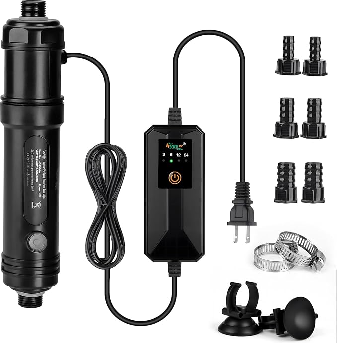 hygger Aquarium U-V Light, 7W U-V-C Lamp with Timer for 30-70 Gallon Tanks | Compact U-V light with Timer, 360° ABS Protective Shield, Freshwater or Saltwater Aquariums, Clear Water Support