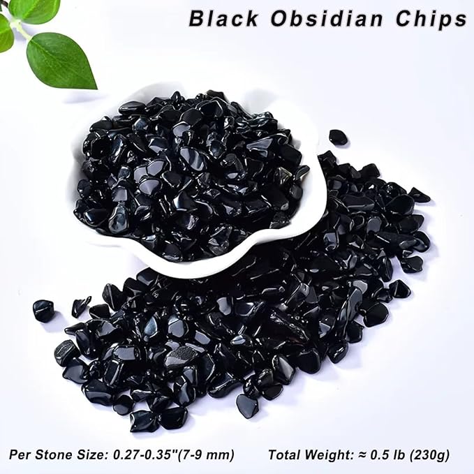 Erliway Black Obsidian Crystal Chips Bulk for Vase Filler, 0.5 lb 7-9 mm | Natural Crushed Crystal Stone for Spell Jar, Aquarium Gravel, Reiki Healing Meditation, Jewelry Making, Resin Art, Home Décor