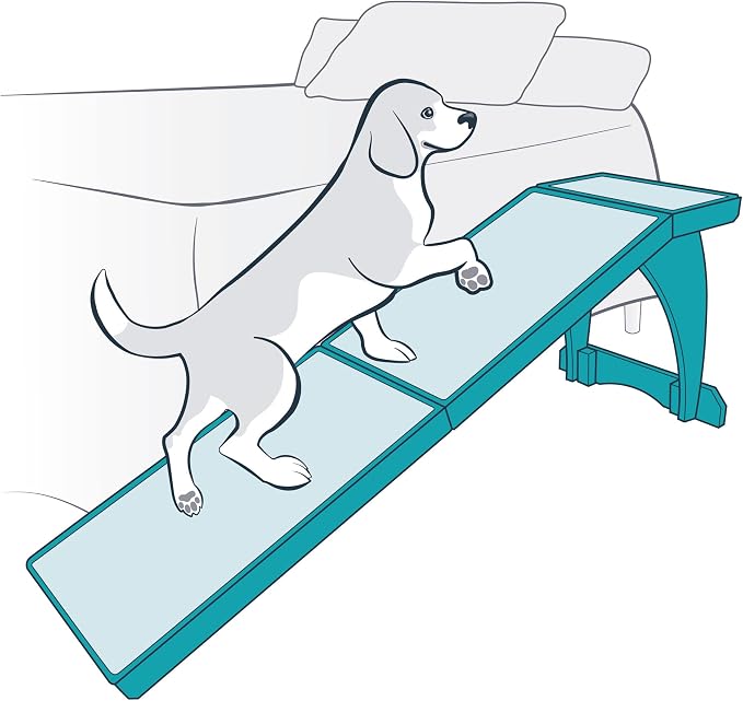 PetSafe CozyUp Wooden Bed Ramp for Cats & Dogs, Furniture-Grade with High-Traction Carpet Surface, Cherry