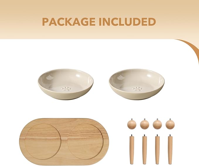 Havniva Elevated Cat Bowls, Ceramic Cat Food Bowl Whisker Friendly Cat Dishes, Kitten Food & Water Bowl with Two Heights Stand, Anti-Slip Raised Cat Food Plates