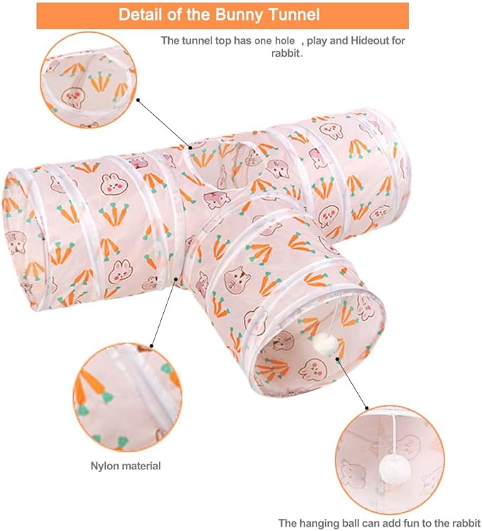 3 Way Washable Hideout Toys, Small Pet Tunnels and Tubes for Baby Rabbit Ferret Hamster Chinchilla Hedgehog Hiding and Resting (White)