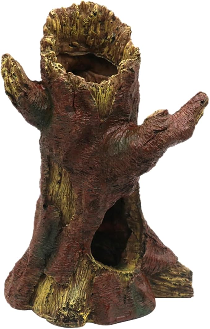 DECHOUS Aquarium Decor Resin Hollow Tree Trunk, Fish Tank Hideout Cave Simulation Driftwood Root Terrarium Accessories for Betta Fish, Shrimps, Reptiles Amphibians