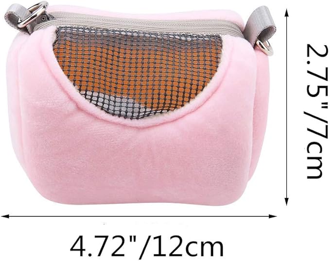 Dwarf Hamster Carrier Bag Portable Cylinder Warm Outdoor Bag with Adjustable Single Shoulder Strap (Pink)
