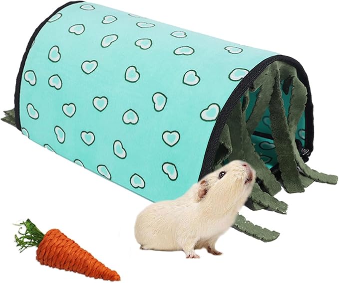 PINVNBY Guinea Pig Hideout Washable Guinea Pig Tunnel with Curtains Soft Hamster House with Cushion for Chinchillas Hedgehogs Hamster Bunny Ferrets and Rat Cage Accessories(Blue)