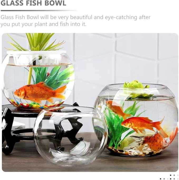 GANAZONO 7.08 Inch Small Glass Fish Bowl Round Fish Tank Desktop Aquarium Clear Glass Goldfish Bowl Hydroponic Planter for Home Office Garden Decor