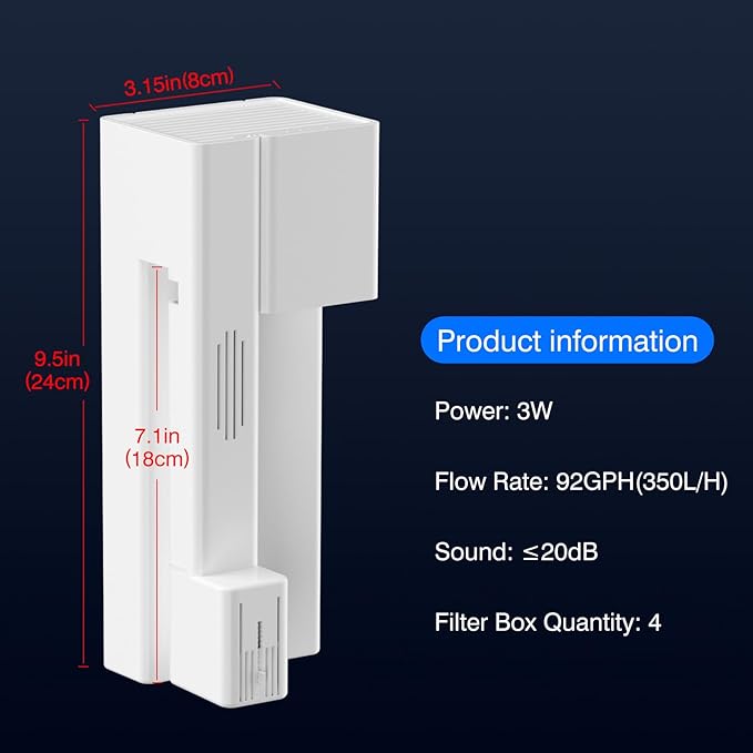Hang On Back Aquarium Filter for 15 Gallons Fish Tanks, 4-Stage Multi-Stage Filtration with Surface Skimmer, Ultra Quiet HOB Power Waterfall Filter for Freshwater