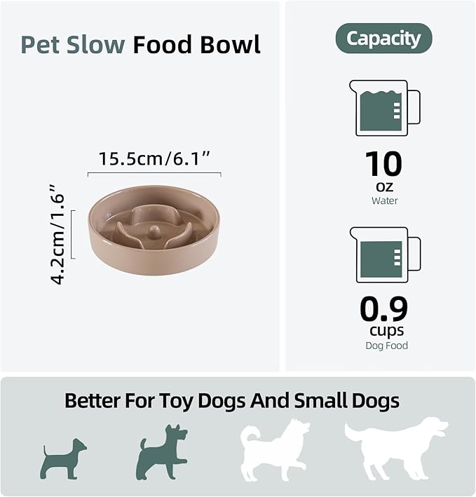 Havniva Ceramic 0.9 Cup Dog Bowl Slow Feeder for Small Dog, 6.1inch Pet Slow Feeder, Stop Bloat, Preventing Choking(Single Bowl-Brown Coffee)