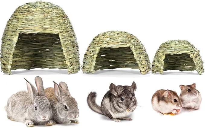Rabbits Hideaways Grass House Straw Cave Playhouse for Small Pet Warm Hideouts House for Cage Hamsters Hideaways Cave