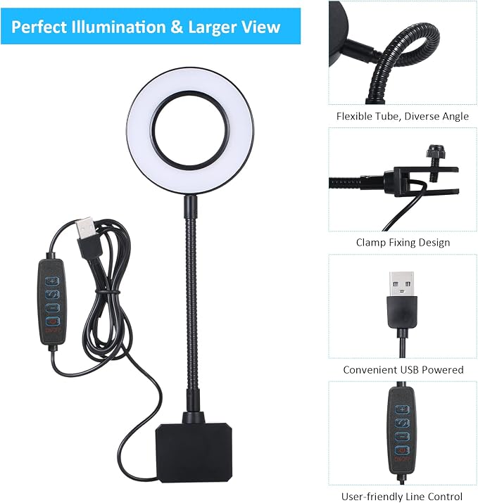 18 LED Aquarium Light with Clip on Flexible Gooseneck USB Powered Dimmable 3 Color Modes 10 Brightness Levels for Fish Tank Jar