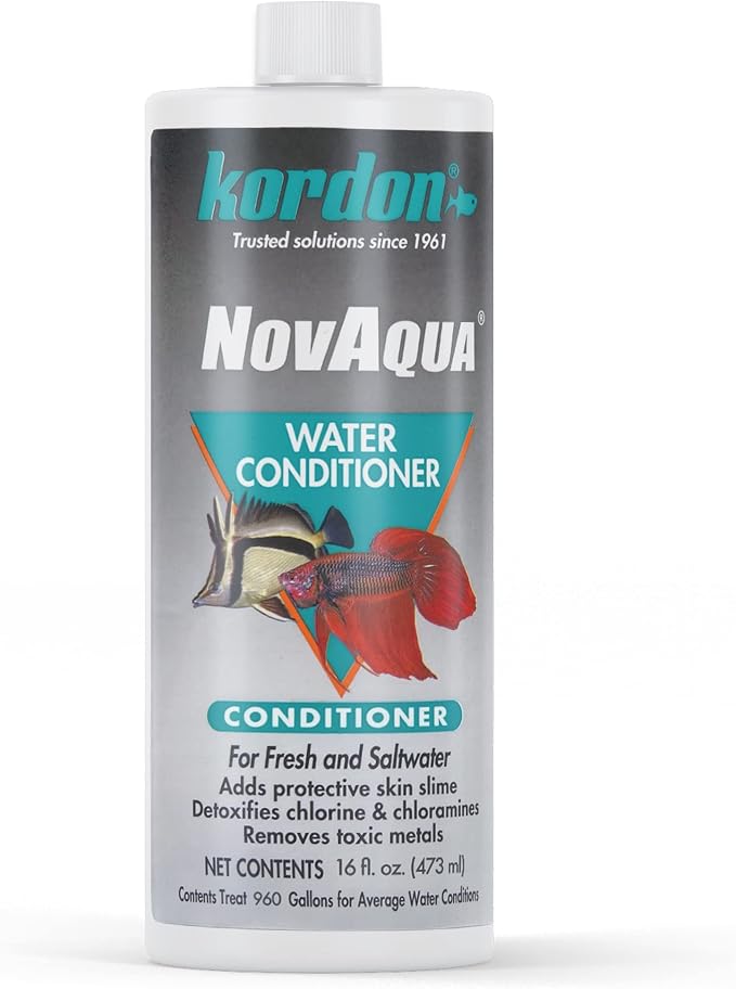KORDON Novaqua Aquarium Water Conditioner for Freshwater & Saltwater – Instantly Detoxifies Chlorine, Chloramines, & Heavy Metals in Tap Water, Replaces Fish Slime Coat, Adds pH Buffers, 16-ounces