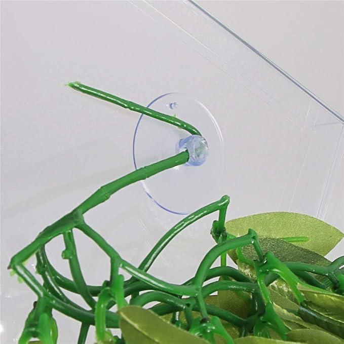 SLSON Reptile Plants Hanging Silk Terrarium Plant with Suction Cup for Bearded Dragons,Lizards,Geckos,Snake Pets and Hermit Crab Tank Habitat Decorations,Small Size,12 inches Green