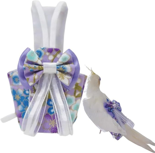 Bird Diaper Cockatiel Clothes Flight Suite, Reusable Parrot Nappy with Waterproof Inner Layer, Cute Pigeon Pants Urine Wet Suit Costume for Conure Macaw (Purple,S)
