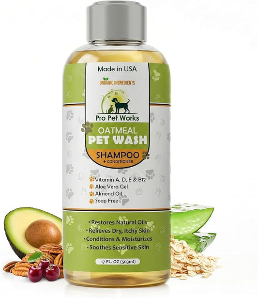 Oatmeal Dog Shampoo and Conditioner for Allergies, Itching and Sensitive Skin - Smelly, Itchy Pet Cleaning Supplies - Puppy Wash, Anti Itch and Dandruff, All Natural Formula - with Omega 3's