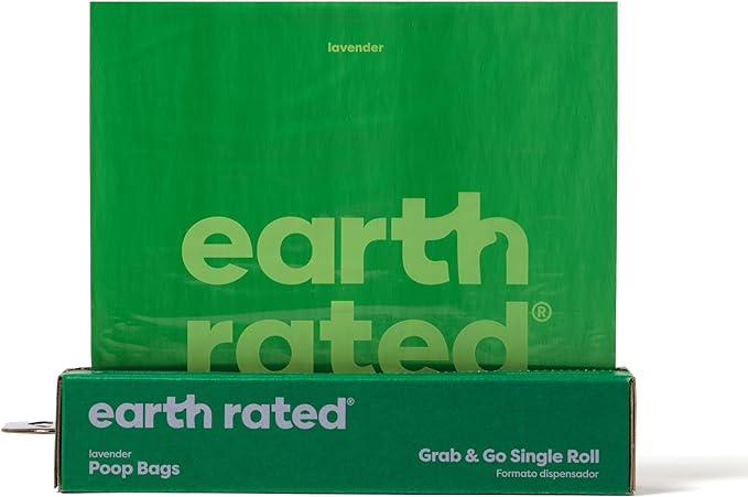 Earth Rated Dog Poop Bags, Thick Grab and Go Single Roll, Ideal for Backyard Pickups, Lavender Scented, 100 Count