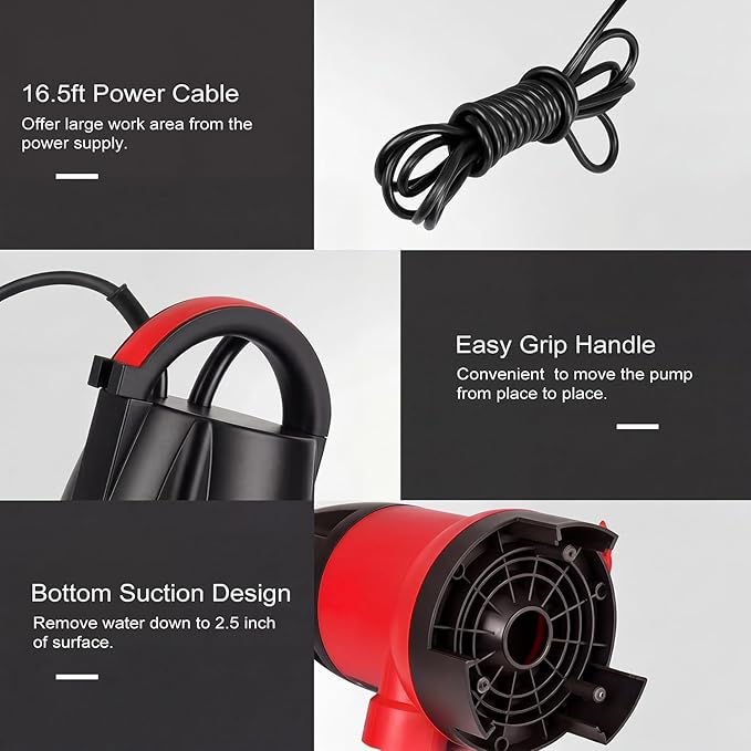 Sump Pump, Prostormer 1HP 3700GPH Submersible Clean/Dirty Water Pump with Automatic Float Switch for Pool (Red)