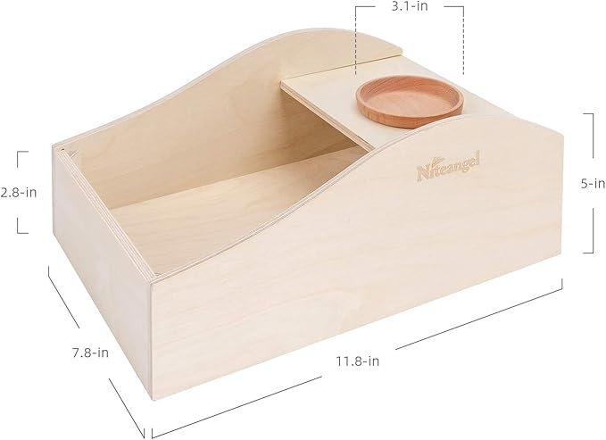 Niteangel Hamster Sand Bath Dust Free Box - Wooden Critter's Shower & Digging Sand Bathtub for Small Animals Like Hamsters Mice Lemming or Gerbils (Medium-11.8-inch L x 7.8-inch W)