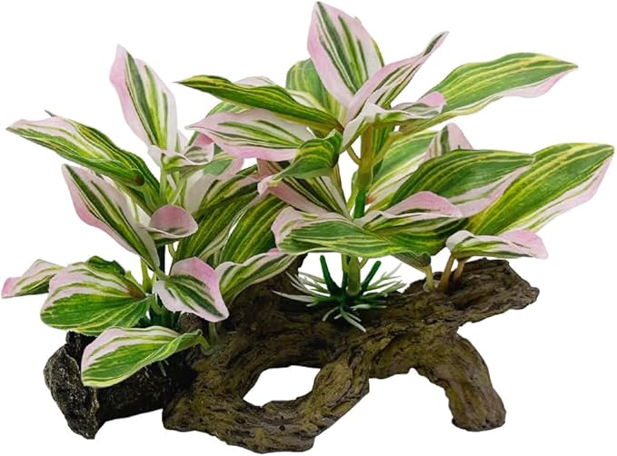 Fish Tank Decorations Aquarium Decor Ornaments Betta Pink Leaf pad Hammock Artifical Driftwood Goldfish Bowl Accessories (Light Pink Set)