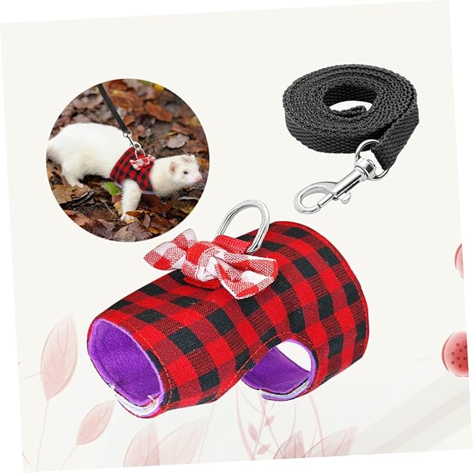 BESPORTBLE Lovely Pet Leash Breathable Mesh Fabric Vest for Small Animals for Hamsters and Guinea Pigs Red Grids