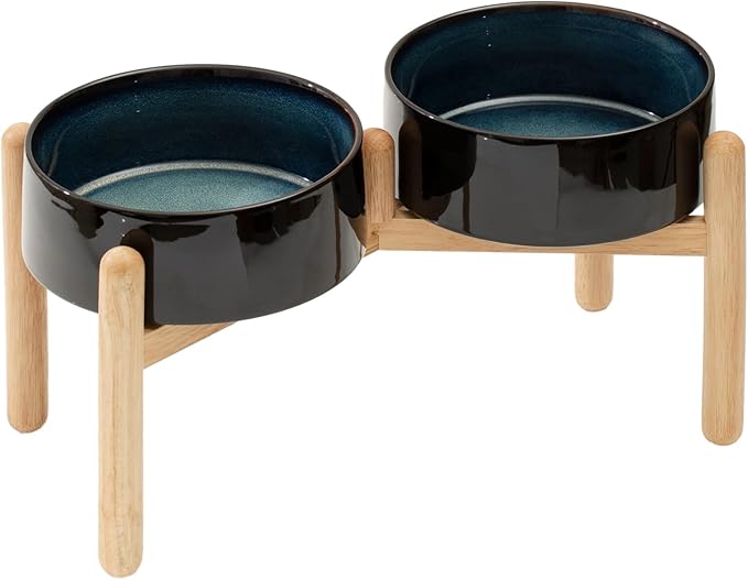 Havniva Ceramic 8.2inch Raised Dog Bowl with Stand for Large- Breed Dogs, Pet Food and Water Feeder (Double Bowl with Stand - Starry Sky)